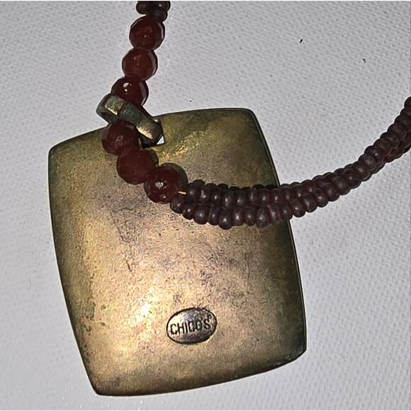 Chico's Om Elegant Brown Brass Beaded Pendant Necklace - Picture 4 of 7